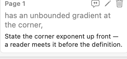 A note card showing the quoted text and the comment attached to it.